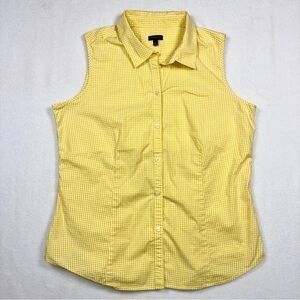 Talbots Button Up Sleeveless Blouse Women 16 Yellow Gingham Prairie Preppy
